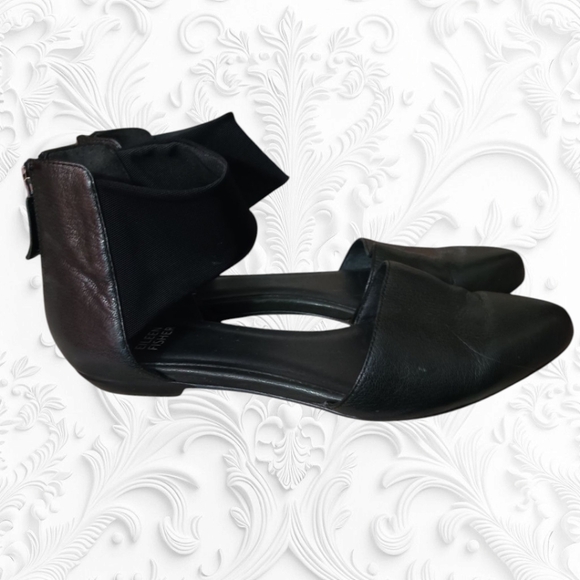 Eileen Fisher Allot Tumbled Ballet Flats Black Leather Mesh Ankle Strap 6.5 - Picture 7 of 7